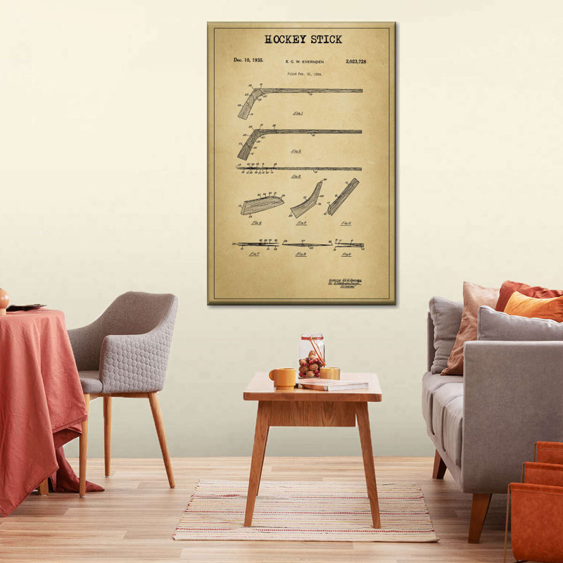 «Hockey Stick», reproduction de brevet sur toile, L 36 po x H 24 po