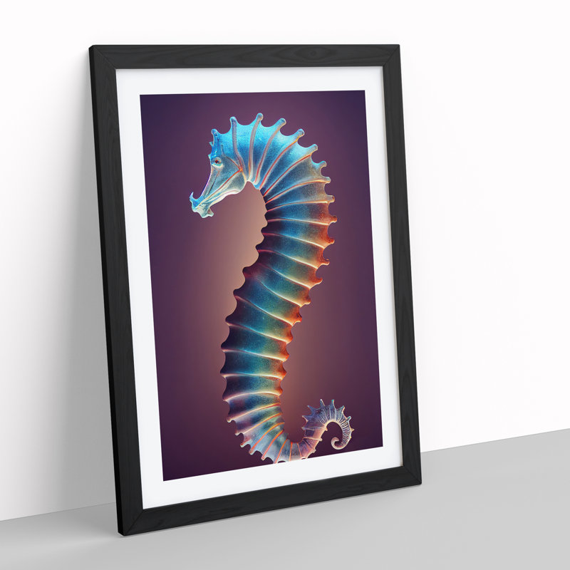 Neon Seahorse - Single Picture Frame Print, Black Framed, 64cm H x 46cm W x 2cm D