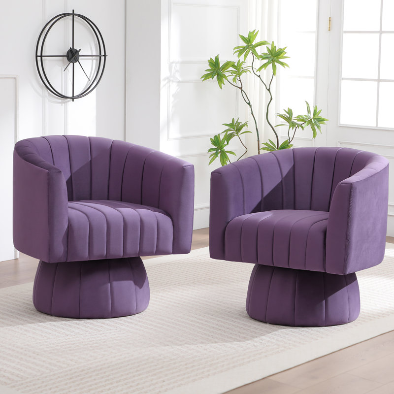 Fauteuil demi-tonneau pivotant 28 po, Velours mauve