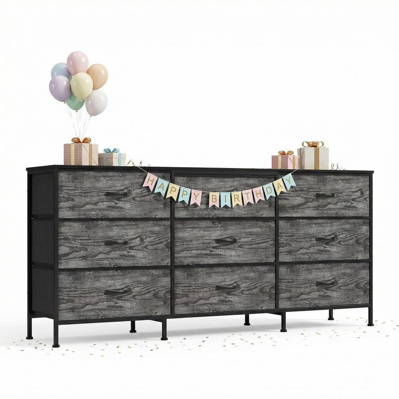 160 cm W Chest of 9 Drawers, Grey