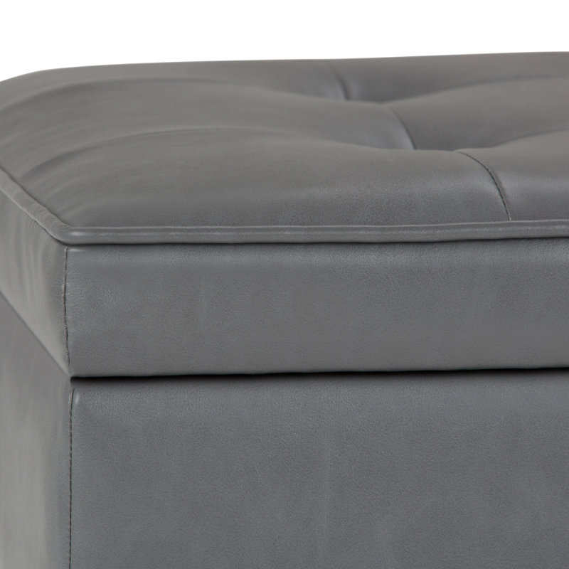 Stone Grey Tufted Faux Leather Storage Bench with Open Bottom