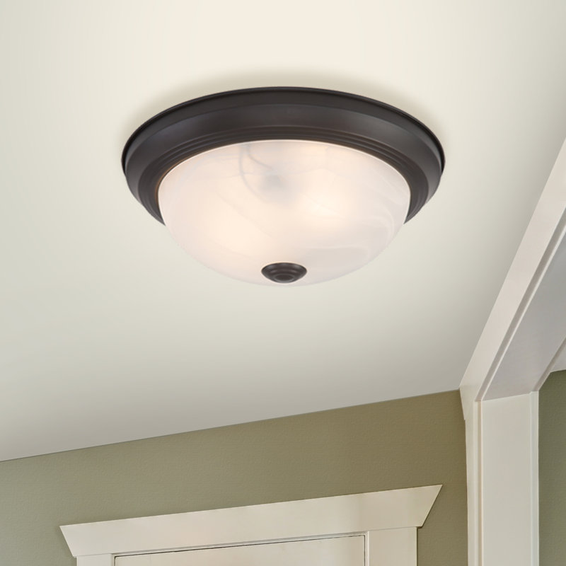 Oil Rubbed Bronze Flush Mount with White Marble Glass Shade