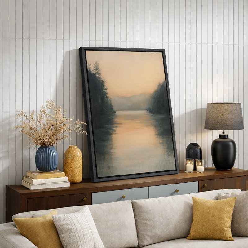 «Misty Forest Lake Landscape», art de chambre à coucher, impression sur toile encadrée, H 24 po x l 16 po x P 1,5 po
