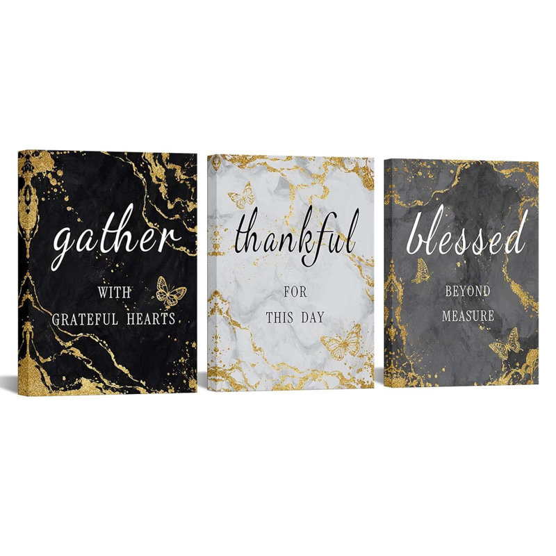 3 Piece Wrapped Canvas Print, Black/White/Grey
