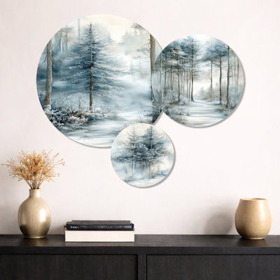 «Fading Light Gradient Forest Landscape», ensemble d'art mural en métal bleu nature