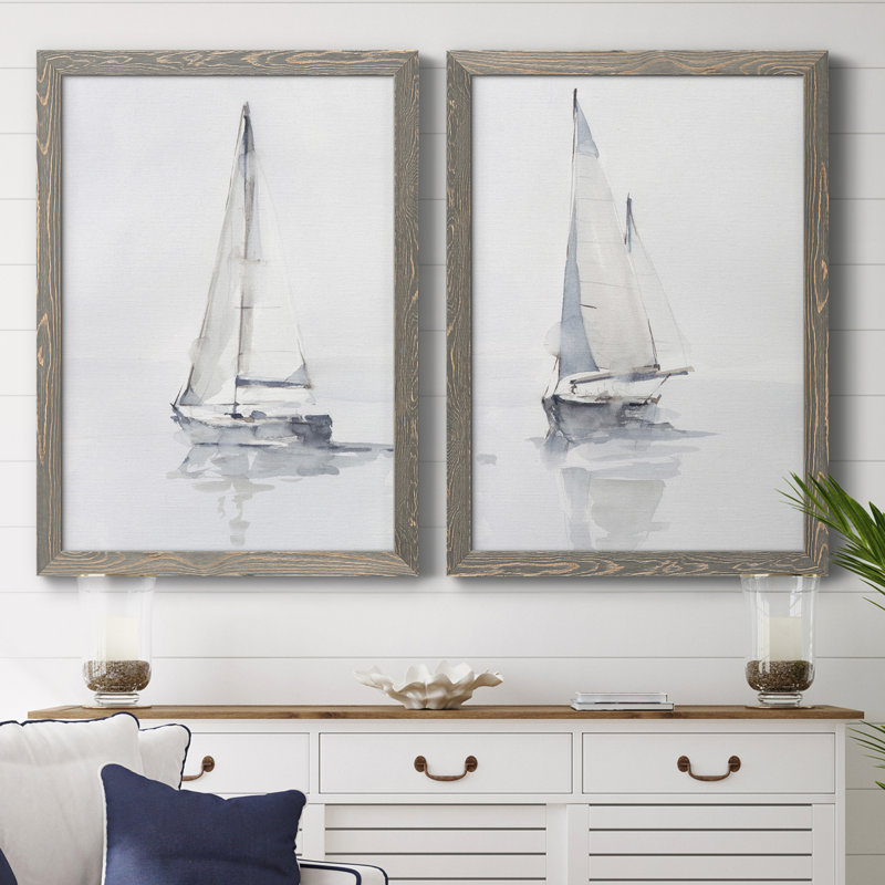 Alfhild " Misty Harbor I " 2 - Pieces, Picture Framed Canvas, 31.5" H x 47" W, Gray