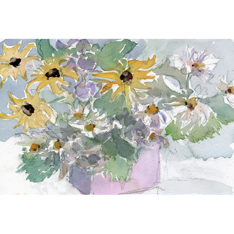 Daisies and Black-Eyed Susans II by Samuel Dixon - Painting, 20cm H x 30cm W, Wrapped Canvas