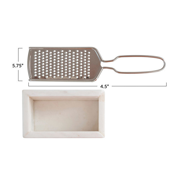 White Marble and Stainless Steel Cheese Grater with Container