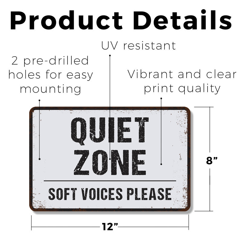 Enseigne en plastique 8 po x 12 po Quiet Zone