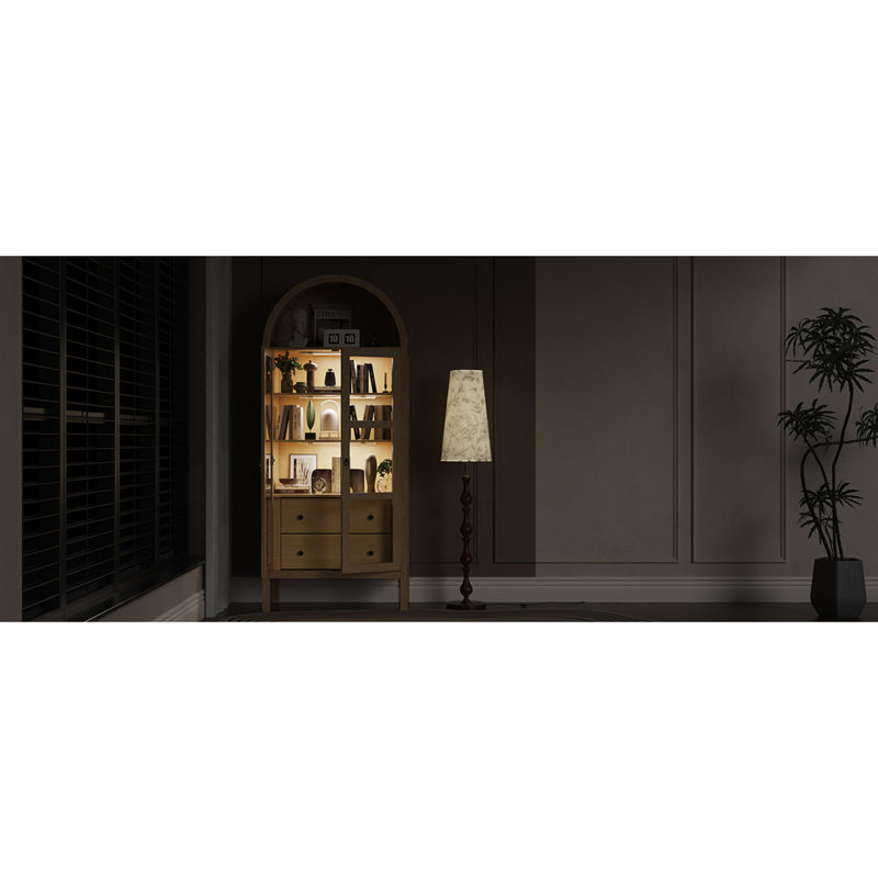 Modern Arched Cabinet with Glass Doors, Oak