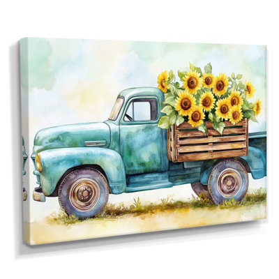Vintage Truck Wall Art, Farmhouse Flower Crate Canvas, Vintage Truck With Flower Crate