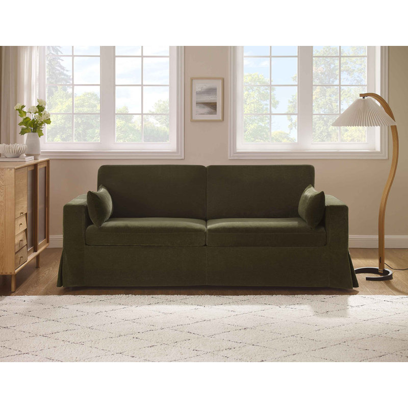 Brenda 213.1Cm Square Arms Sofa, Olive Rayon/Viscose