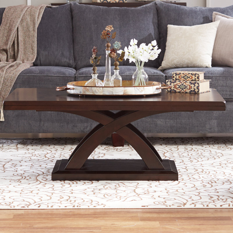 Almeta Cross Legs Coffee Table, Dark Cherry