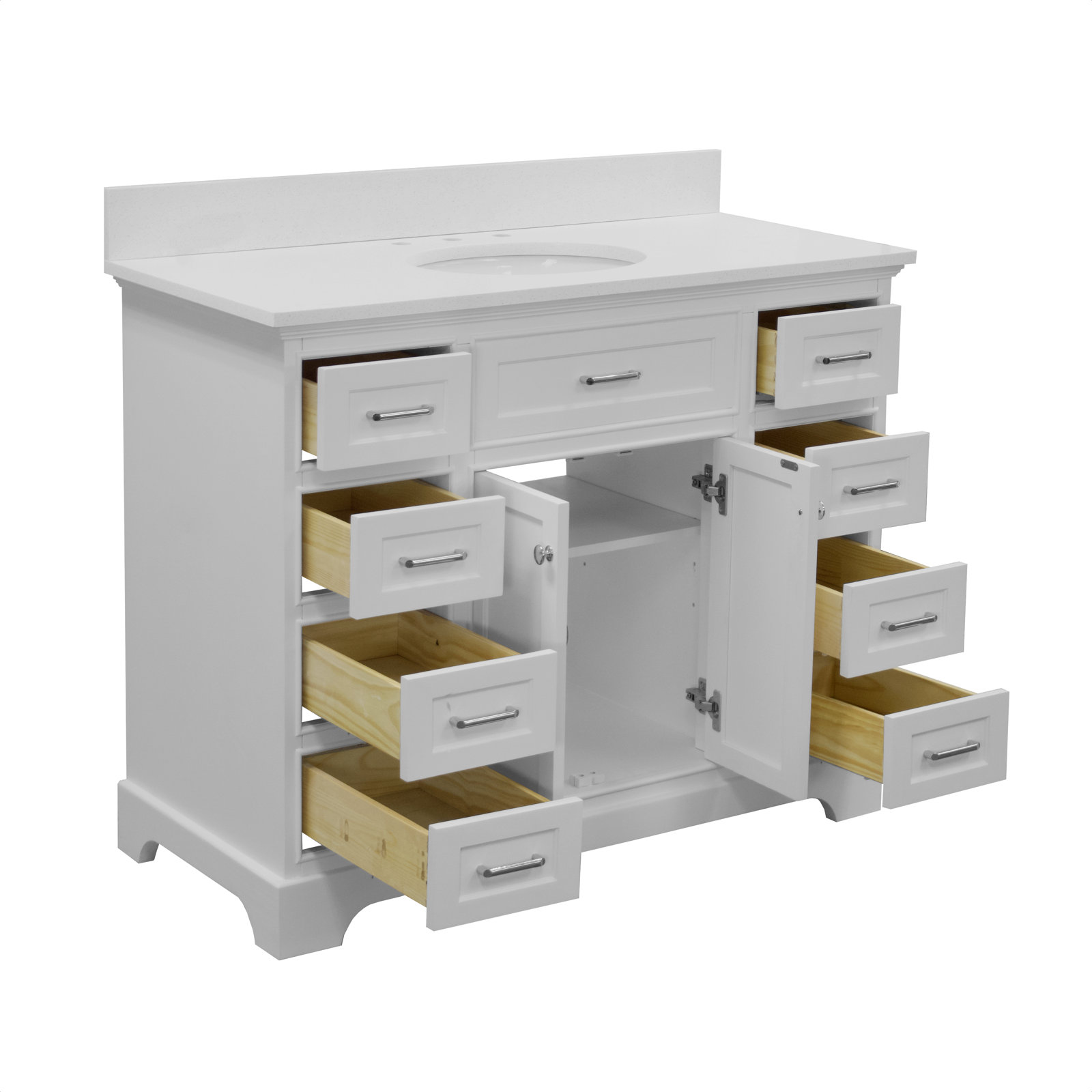 Ronnie 48'' Single Bathroom Vanity, White, Quartz