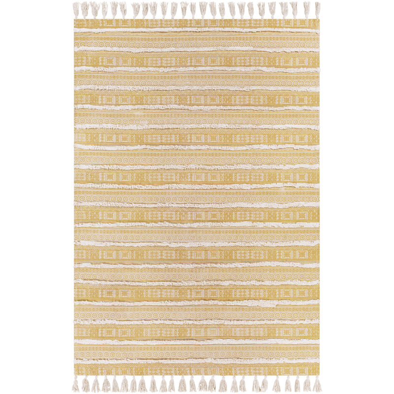 Tapis jaune en coton à rayures Laurent, Rectangle 2 pi 6 po x 4 pi