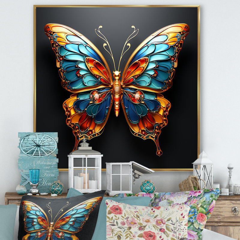 " Butterfly Expressionist Freedom I " Print, 24" H x 24" W, Gold Floater Framed
