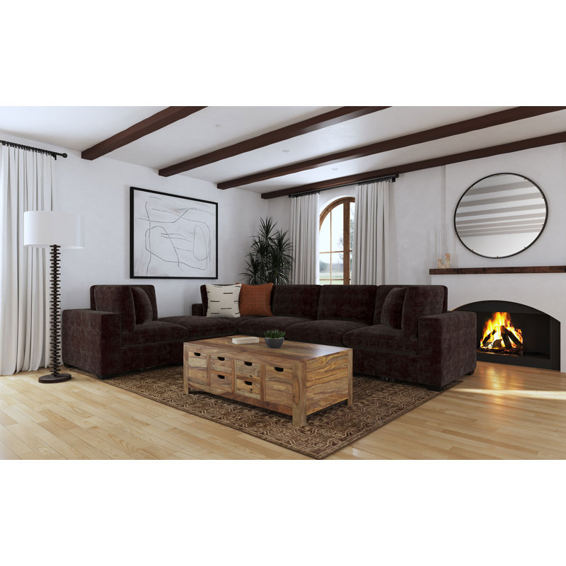 Canapé modulaire rembourré 6 pièces Trayce, Tissu chocolat noir