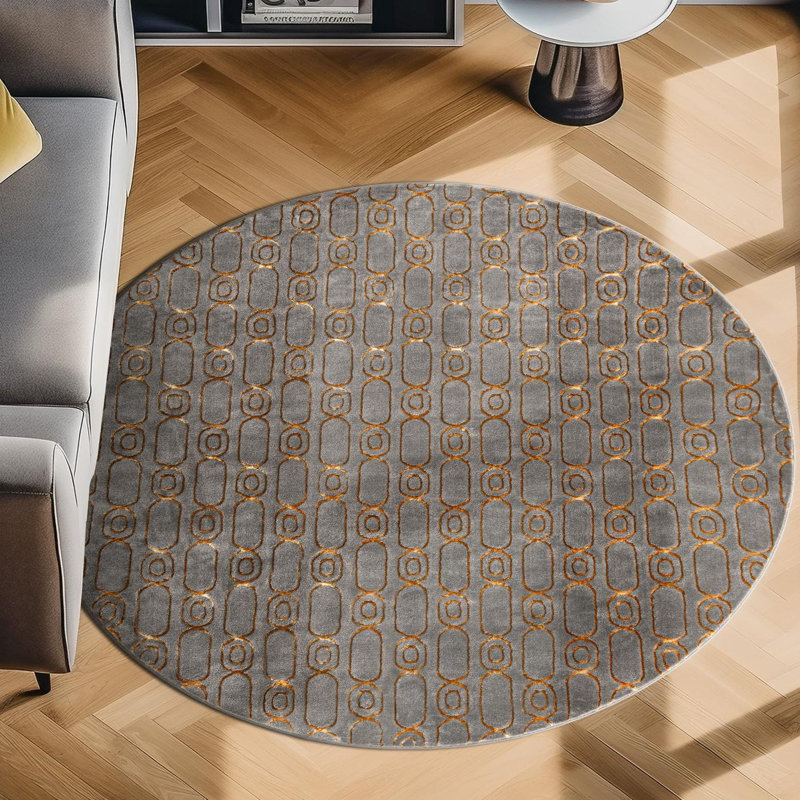 Latitude Run® Column Nikica Rug Gray and Gold, Round 3'1"