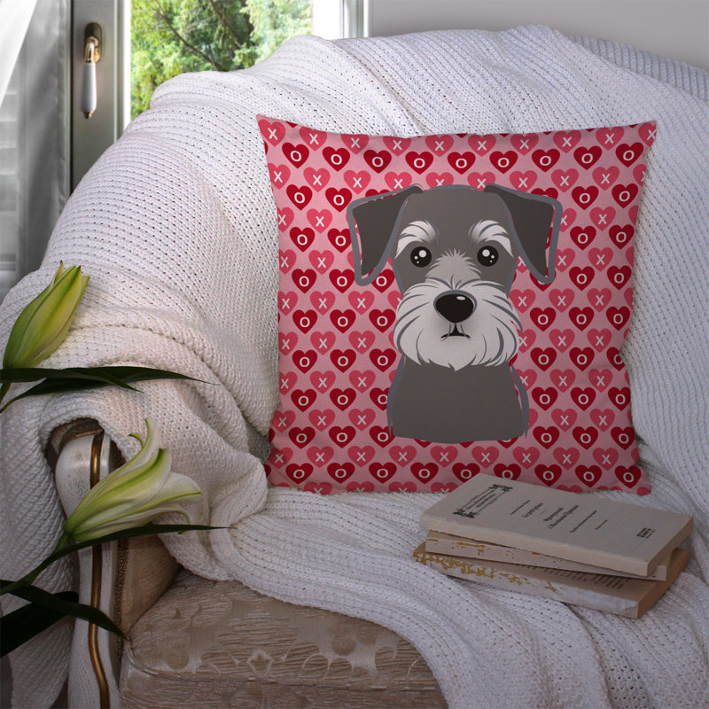 Schnauzer Hearts Indoor/Outdoor Throw Pillow, Schnauzer, 14" x 14"