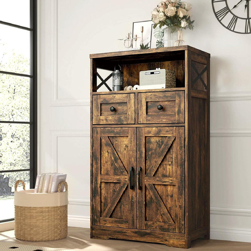 Armoire de rangement avec tiroirs et tablettes, armoire de rangement pour garde-manger, armoire à huche de plancher pour salle à manger, bureau à domicile, brun rustique