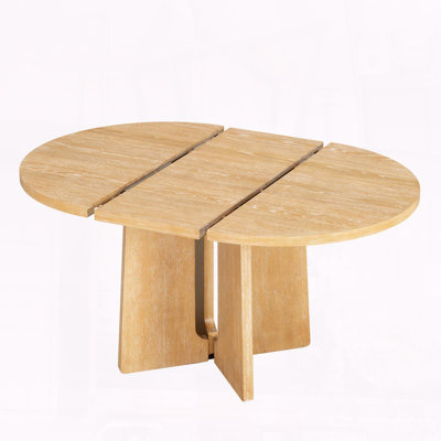 Table de salle à manger extensible ronde en bois massif - 41,3 po à 57,3 po avec rallonge de 16 po, naturel