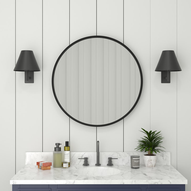 Metal Round Wall Mirror, Black