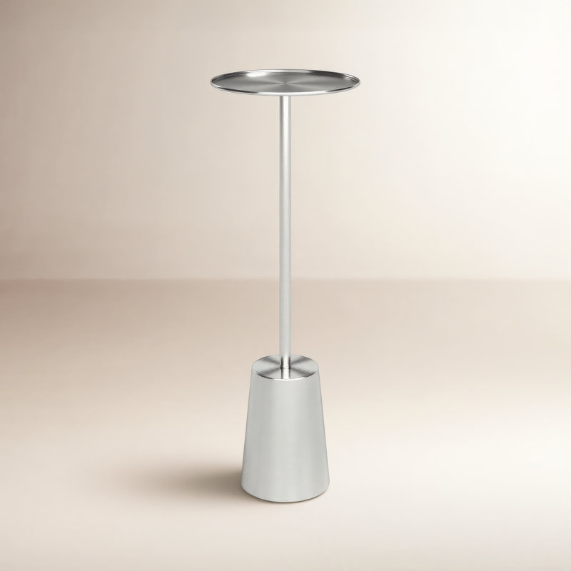Mirada Patson Steel Tray Top Pedestal End Table, Silver