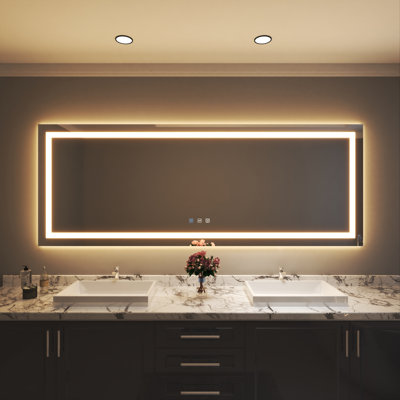 Miroir de salle de bain mural en verre trempé à DEL rétroéclairé et anti-buée Waterpar ETL & UL
