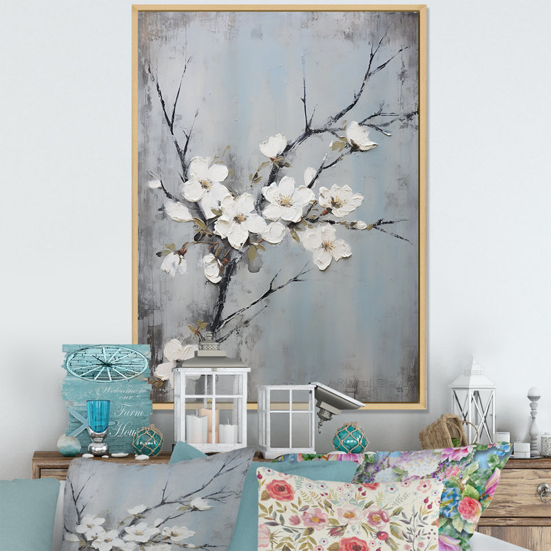 Fleur de pommier harmonie - impressions murales florales, H 20 po x l 12 po x P 2 po, Cadre naturel flottant