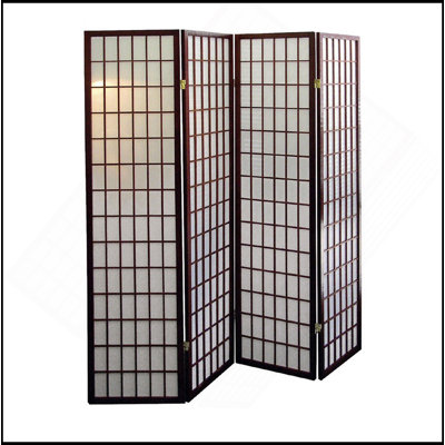 Paravent de 70 pouces de hauteur à 4 panneaux de style japonais avec finition cerisier