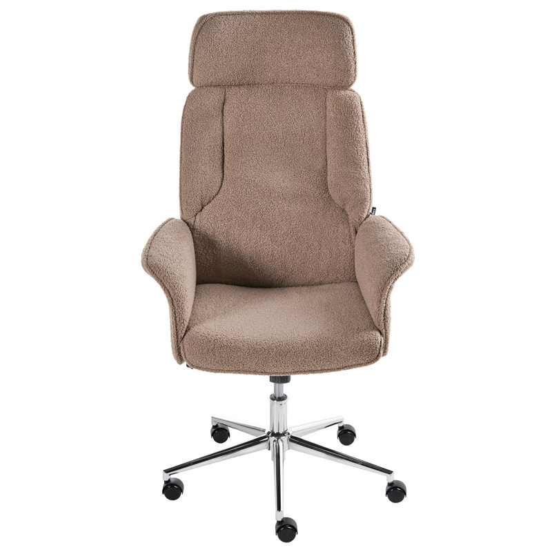 Office Chair with Headrest, Brown Boucle