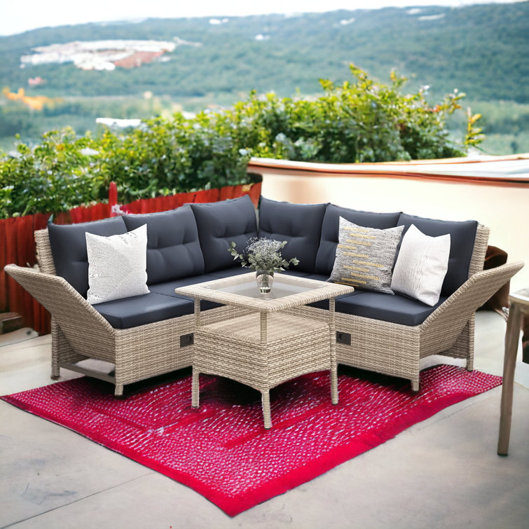 4 Piece Rattan Sectional Seating Group with Cushions box 1 of 2 
