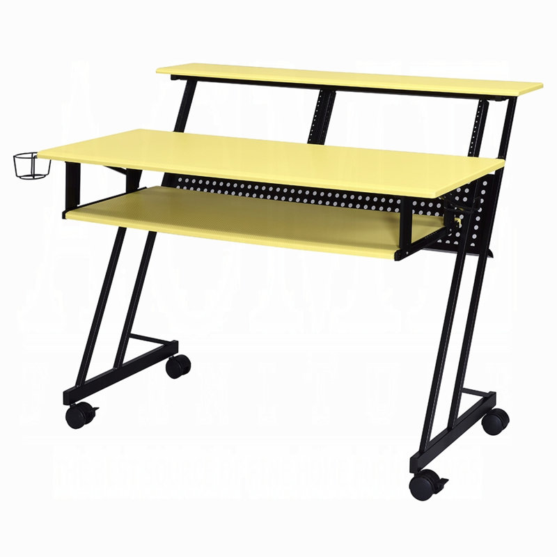 Studio 53'' Yellow Wood Desk with Cup Holder & Keyboard Tray