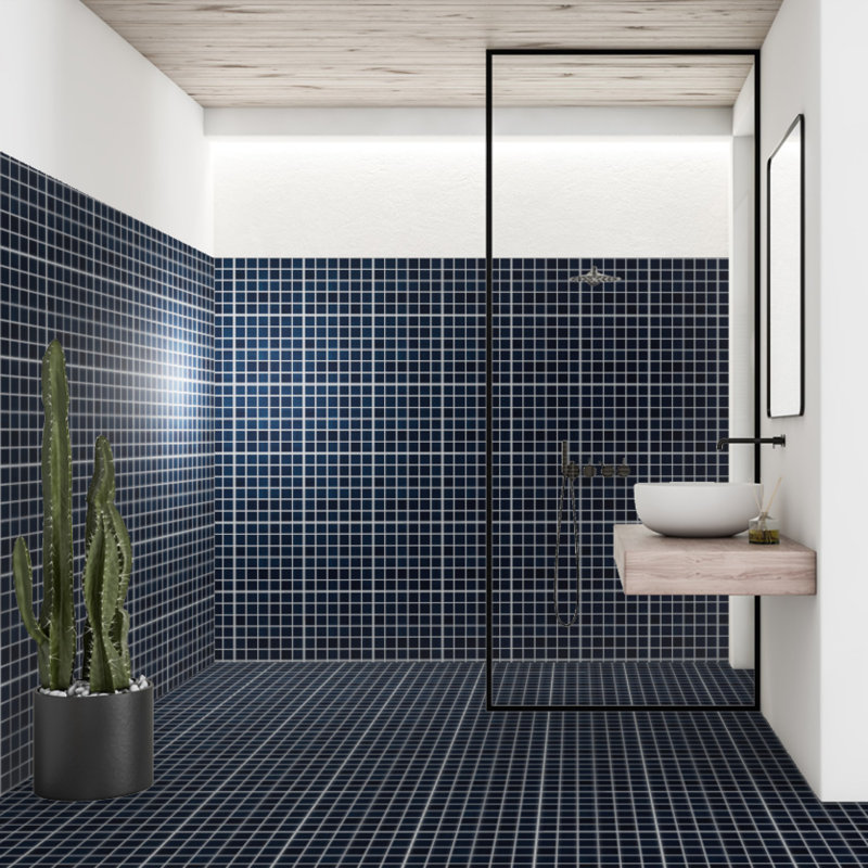 Refinery 2'' W x 2'' L Porcelain Tile Grid Mosaic Sheet, Navy