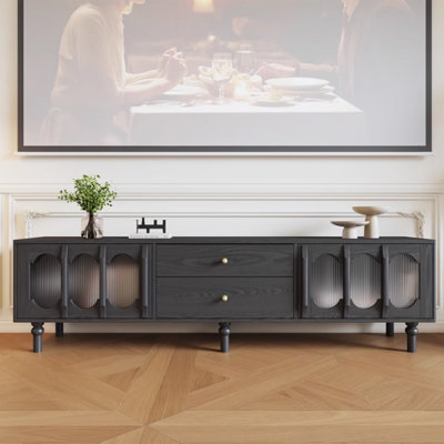 Retro design black solid wood TV cabinet