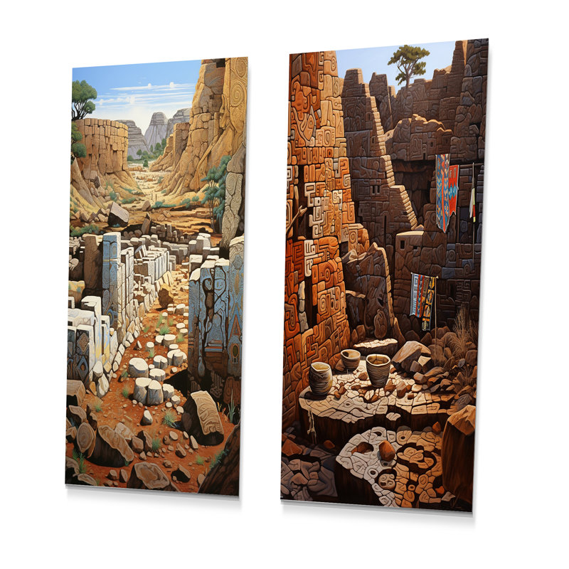 Ensemble de 2 pièces murales en métal Native Ruins, H 32 po x l 32 po
