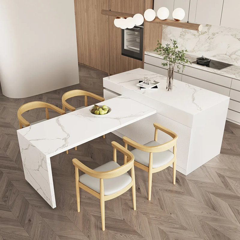 81"-106" Extendable Kitchen Island with Storage Kitchen Cabinet Engineered Wood Top,Matte White & White,Left Facing