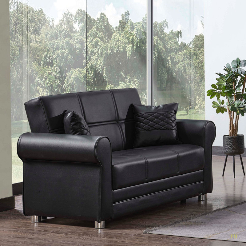 Canapé convertible rembourré avec rangement Collection, PU, Noir