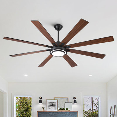 Oversized 72'' - 8 Blades Modern Smart Black Ceiling Fan with Dimmable LED Light and Remote Control