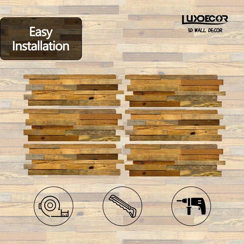 Ensemble de 6 panneaux muraux 3D avec planches de bois véritable récupérées de style rustique (7,75 pieds carrés)