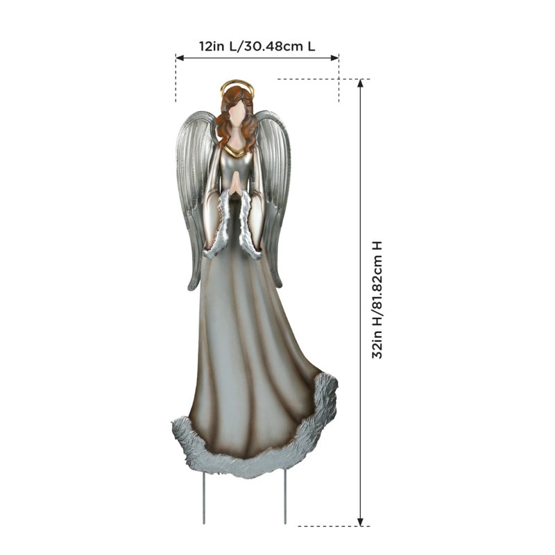 Art extérieur en métal pour jardin avec ange extérieur, Argent argent
