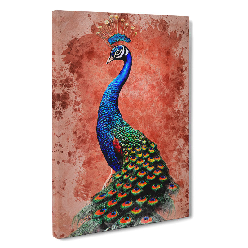 Peacock In Watercolour - Wrapped Canvas, 50cm H x 35cm W