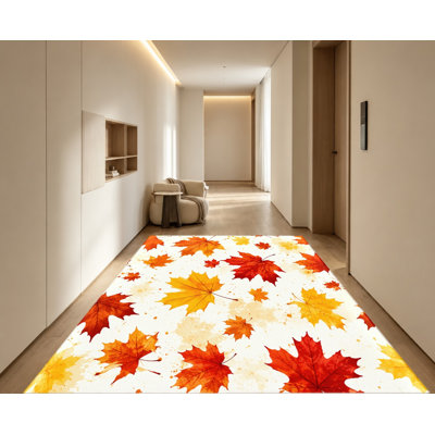 Tapis d'intérieur à motif de feuilles d'érable d'automne, couleurs automnales éclatantes, motif artistique éclaboussé, surface en velours, antidérapant, facile d'entretien, idéal pour le salon, la chambre, la salle à manger, le couloir ou un appartement.