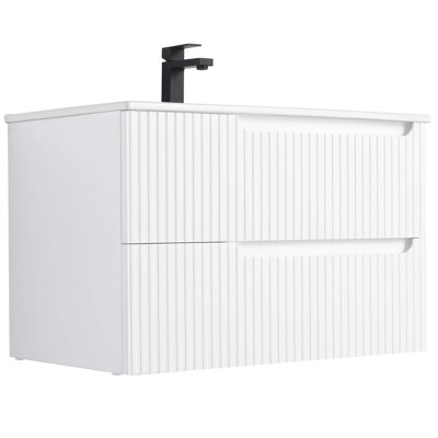 FINE FIXTURES Citiscape 30-Inch Wall-Mounted Bathroom Vanity with White Ceramic Sink in White