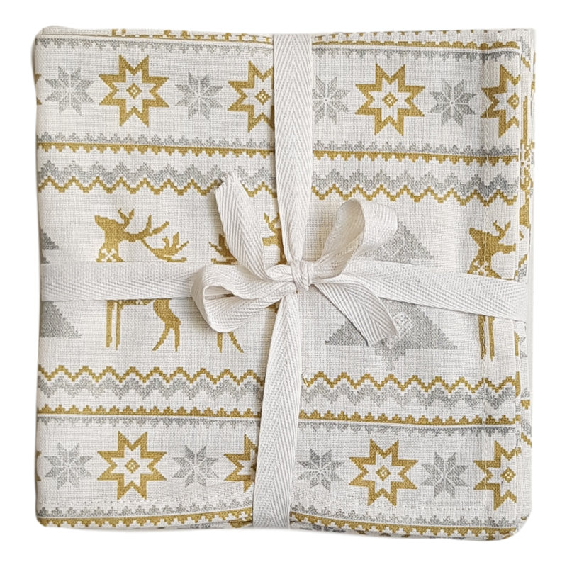 Hiram Cotton Geometric Square Napkin, Yellow/Silver