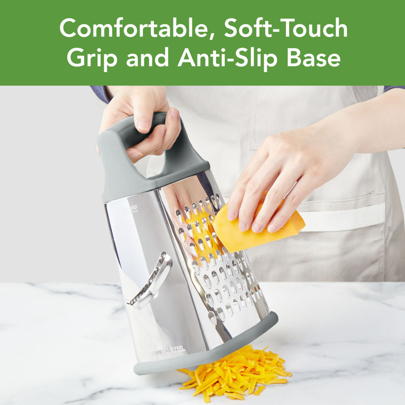 Tovolo Elements 4-sided Box Grater - Stainless Steel Cheese Shredder With Coarse Medium Fine Slice Sides, Comfortable Handle & Stable Base For Kitchen Prep, Large, Haze 