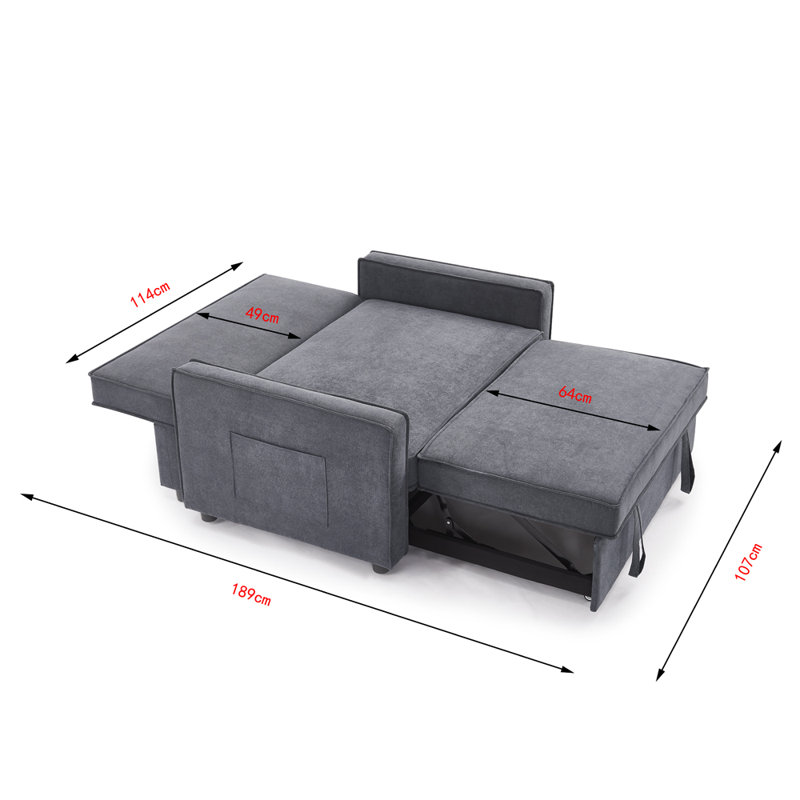 Khilan 2 Seater Polyester Sofa Bed, Dark Grey