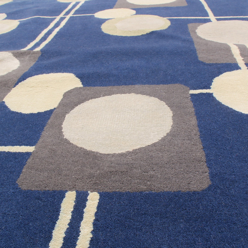 Mid Century Modern Hand Knotted Geometric Area Rug, Runner 3' x 8'