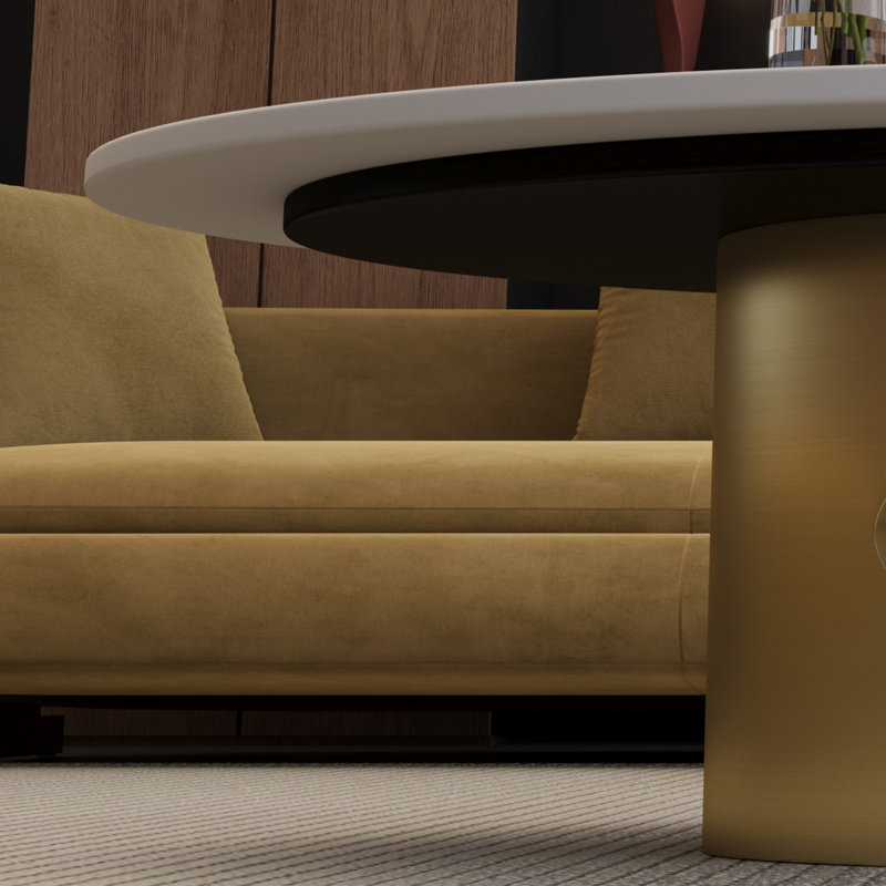 Table basse ovale imitation marbre, 125 x 68 x 39 cm, dessus en pierre frittée, finition blanche et dorée