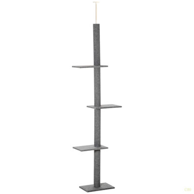Arbre à chat Pawhut, plancher au plafond, tour d'escalade avec poteaux à griffes recouverts de sisal, centre d'activité pour arbre à chat naturel